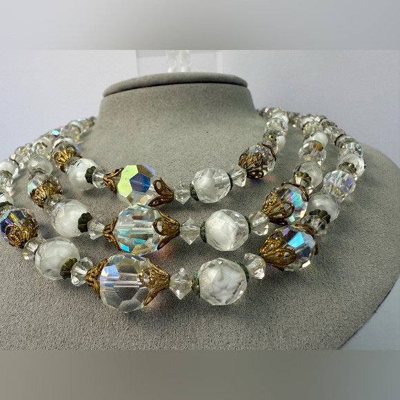 Frosted glass AB crystal necklace with earrings set - Picture 2 of 5